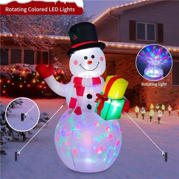 5 Foot Inflatable Snowman w/Colored LEDs, Christmas Inflatables With Lights - Picture 2 of 7